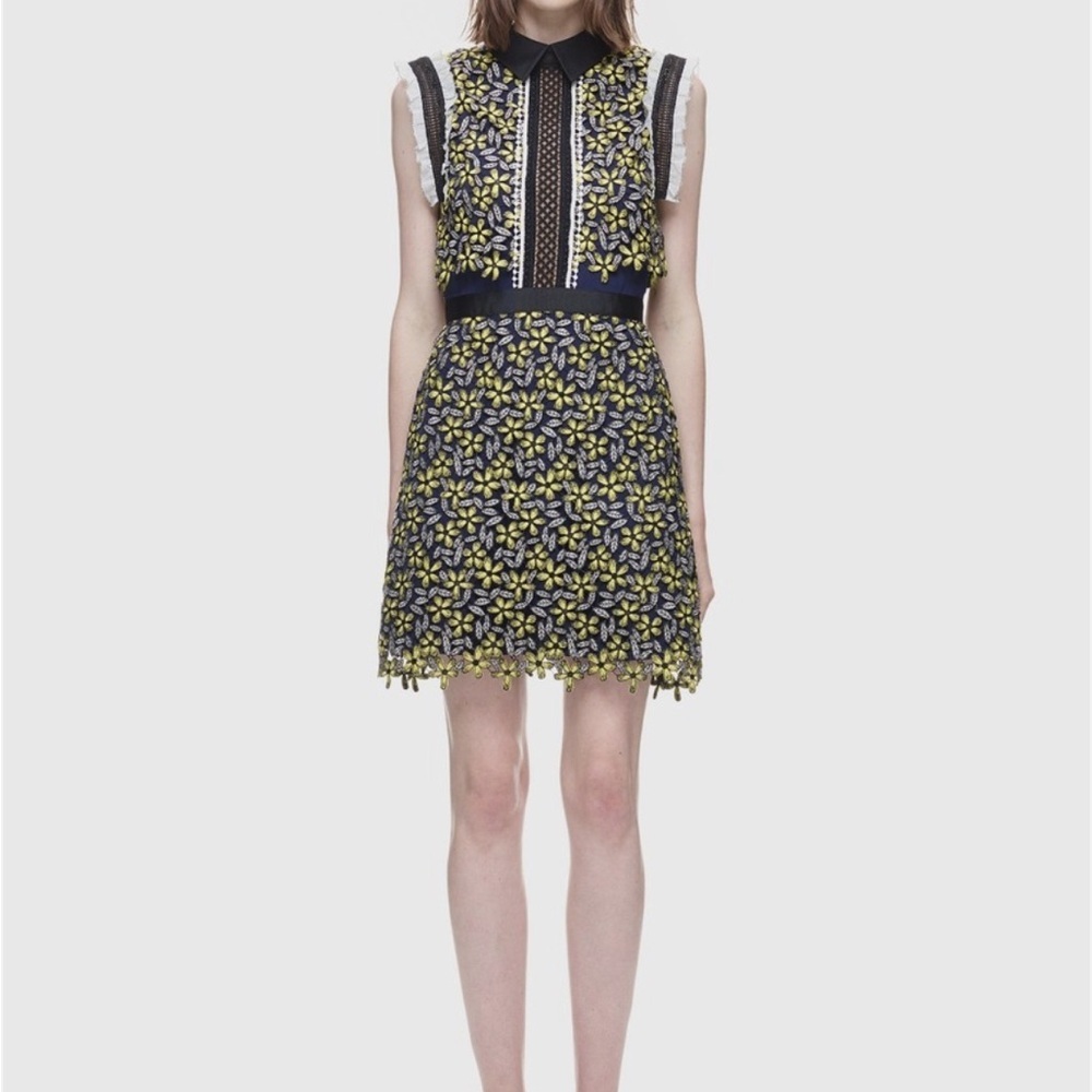 Floral Embroidered Sleeveless Sculpted Daisy Guipure Dress Size Small